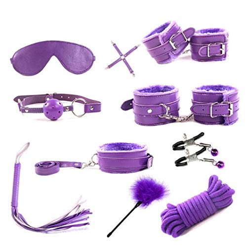 Luck7DZ 10Pcs Cosplay Costume Role Play BSDM R’estraints Kit Leather Neck Straps Thigh R’estraint Straps Bandage Gear Sěx for Couples Sunglasses (Color : Purple)