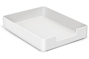 izBuy Letter-Size Tray Desk Letter Tray Paper Tray - Single-Tier Plastic(1-Pcs) Stackable Desktop Organizer Paper Holder Front-Load Documents Tray for Office Supplies File, White
