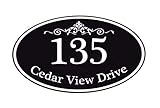 Customized Home Address Sign, Aluminum 12" x 7" Oval House Number Plaque, Personalized Color Choices Available (Black)