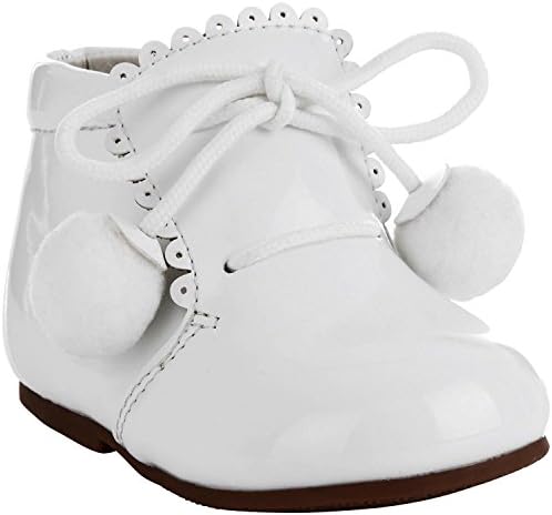 Girls Bridesmaids Party Pom Pom Shoes Patent Shoes Infant Sizes UK 1,2 3,4,5,6,7,8,9,10