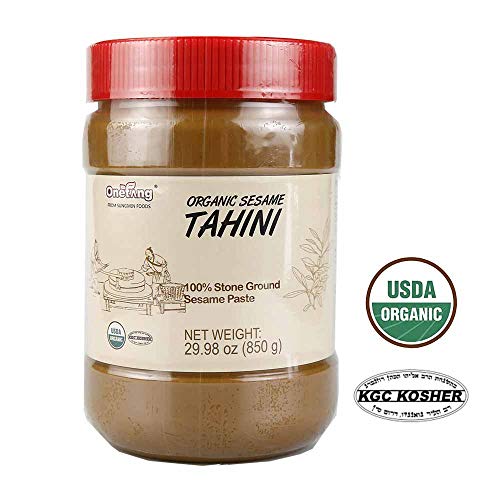 ONETANG Organic Tahini, Stone-Ground Unhulled Sesame Paste Unsalted, Non-GMO, Gluten-Free, Kosher, Peanut-Free, 29.98 Oz (Pack of 2)