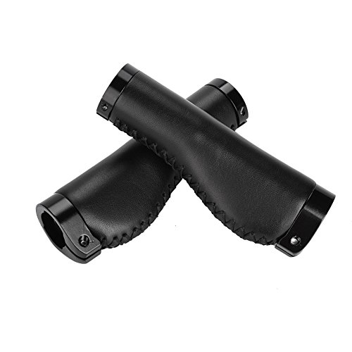 1 Pair Lockable Bike Handlebar Grips, PU Leather Retro Bicycle Handle Grips Replacement (Black)
