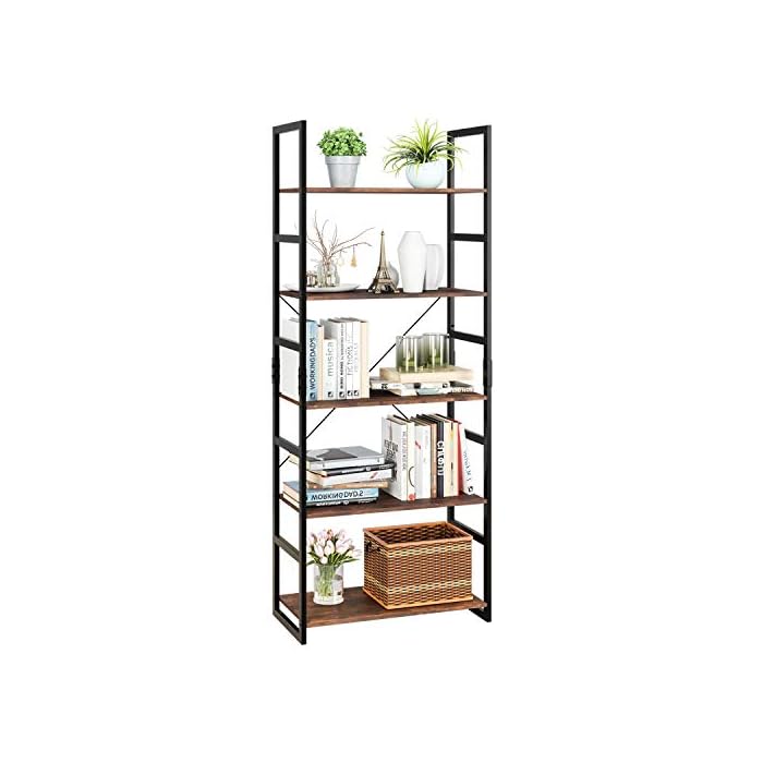 Homfa Bookshelf Rack 5 Tier Vintage Bookcase Shelf Storage Organizer
