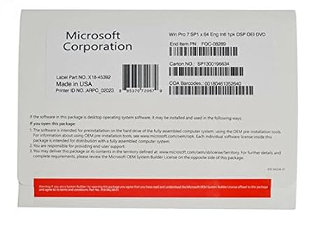 WIN 7 Pro 64 BIT English x1PC - FQC-08289 (Windows 7 Professional Latest Version)