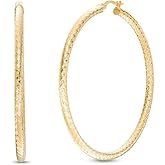 TGP 18K Gold Plated Twist Engraved Hoop Earrings for Women, Lightweight Gold Round Tube Hoops 60mm