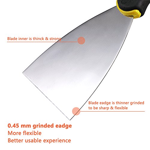 Unime 4 Pieces Stainless Steel Putty Knife Set, Includes 1-1/2 Inch Putty Knife, 3 Inch Wall Scraper, 4 Inch Drywall Flexible Steel Taping Knife, 6 Inch Taping Knife