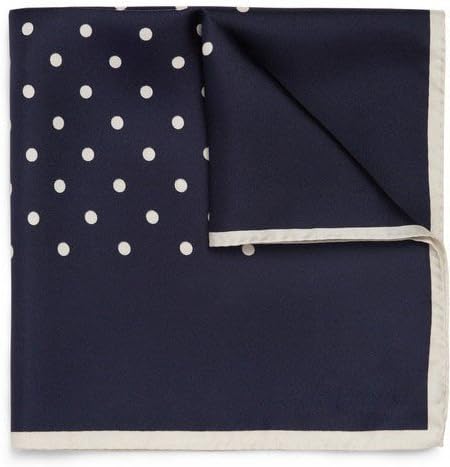 Kingsquare 100% Silk Polka Dot Pocket Square with Gift Box (Navy / White)