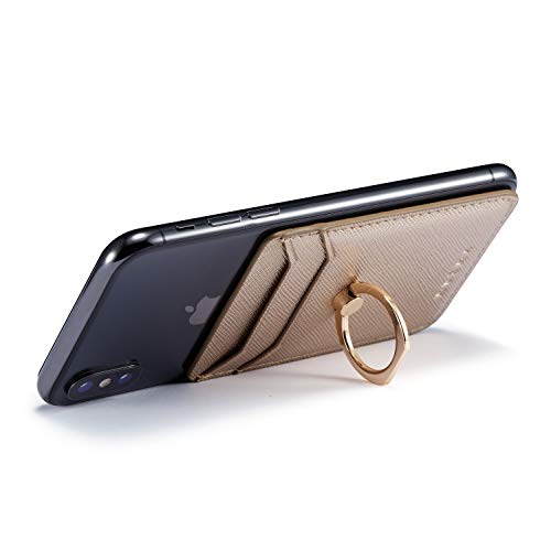 Phone Card Holder with Ring Grip for Back of Phone,Adhesive Stick-on Credit Card Wallet Pocket for iPhone,Android and Smartphones,Gold-2Pcs - Thumbnail 2