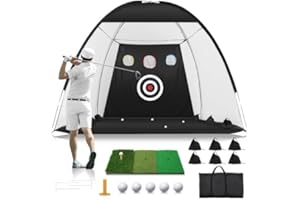 KOPUWS Golf Net: 10x7FT Golf Practice Net for Backyard Driving, Hitting Net with Tri-Turf Mat, Indoor Training Chipping Aid Nets with Reduce Noise Nylon Target, for Golfers