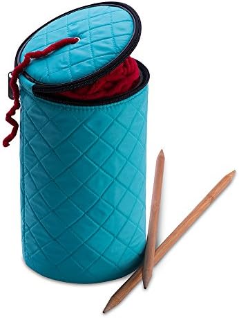 DeNOA Knitting and Sewing Yarn Drum Holder - Quilted Design Wool Storage Organizer - Aqua