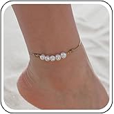 Erimberate Bohemian Pearl Anklet Bracelet Brown Woven Rope Pearl Ankle Bracelet Pearl Bead Chain Anklet Adjustable Wax Anklets Summer Beach Foot Chain Jewelry for Women