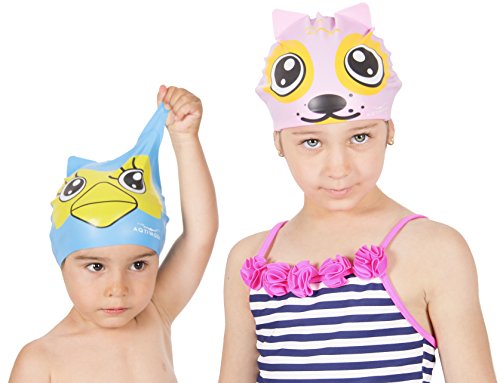 AqtivAqua Silicone Swimming Cap for Boys and Girls (Ages 2-9) + Storage Tube by Comfortable and Easy to Use Protective Swim Cap for Kids (Pink Color) - Thumbnail 4