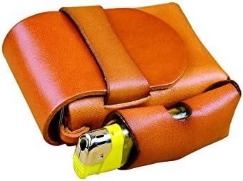 Rochid Vintage Handmade Genuine Leather Women & Men's Cigarette Lighter Combo Box Case Small Fanny Pack Waist Bag (Camel)