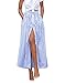 Lalagen Women's Striped Front Slit Ankle Length Button Front High Waist Maxi Skirt