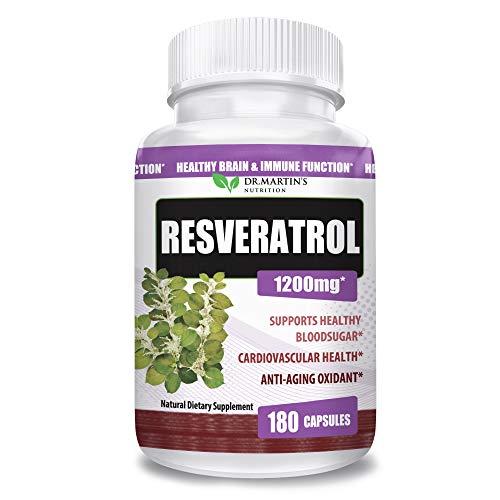 Extra Strength 100% Pure Resveratrol 1200mg - 180 Capsules - 3 Months Supply | Antioxidant Supplement | Natural Trans-Resveratrol Pills | for Anti-Aging, Heart Health, Immune System & Brain Function