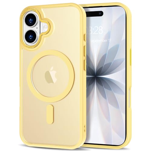 Anuck Case for iPhone 17 Case Magnetic Phone Case Compatible with MagSafe, Soft TPU Bumper Hard Translucent Matte Back Slim Fit Shockproof Protective Cover for Men Women Girls - Yellow