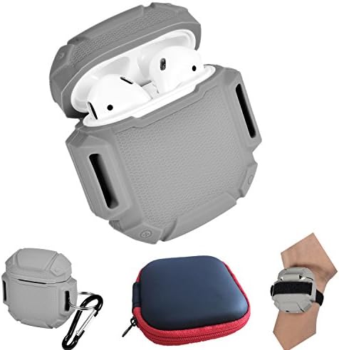 UOSOSO AirPods Case Protective Silicone Cover and Skin with Carrying Bag Travel Case for Apple Airpods Charging Case (Gray)