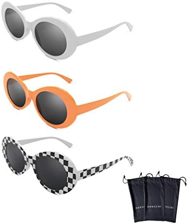 Davachi Clout Goggles Set Kurt Cobain Oval Sunglasses White, Checkered, Orange + Pouches