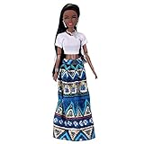 Rambling Barbie African American Dolls Baby Movable Joint Toy Best Birthday Gift (Blue A)