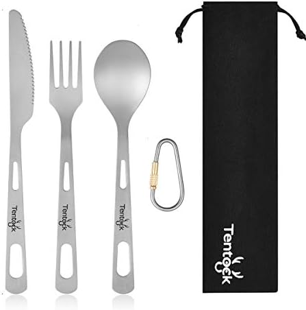 Tentock チタン カトラリーセット フォーク スプーン ナイフ 食器 アウトドア 調理用品 バーベキュー 超軽量 カラビナ収納袋付