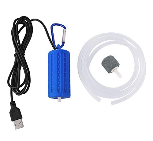 Useekoo Aquarium Air Pump, Ultra Quite Portable Mini Oxygen Pump 5V USB Cable for Aquarium Fish Tank Fishing with Air Stone and Silicone Tube- Dark Blue