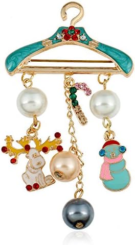 Women Santa Claus Brooches Christmas Pins Candy Deer Pearl Hanger Tassel Pendant