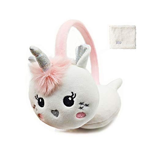 Kids Girls Unicorn Horn Fleece Earmuff Earwarmer Plush Scarf Adjustable Winter Ear Muffs for Children 3-14 Years