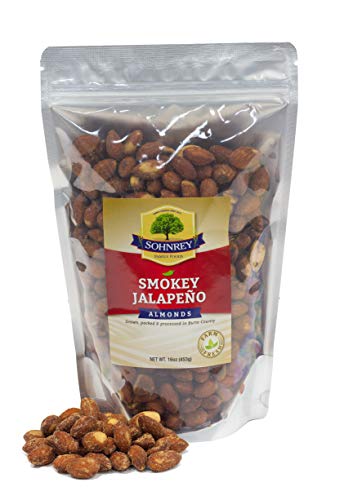 Smokey Jalapeno Spicy Almonds Bold Roasted Seasoned Snack Nuts from Sohnrey Family Foods 16 oz Single Bag