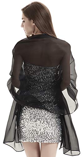 Alivila.Y Fashion Womens Organza Bridal Evening Soft Wrap Scarf Shawl, Black Shinning Organza, 27"75"
