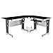 HOMCOM L-Shaped Corner Computer Desk Gaming Table Home Office Workstation Glass Top P2 MDF with Keyboard Tray - Black