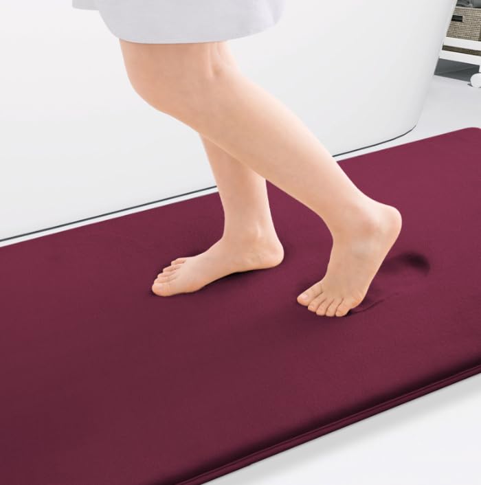 Photo 1 of Smiry Memory Foam Bath Mat 59x34, Extra Soft and Absorbent Bathroom Mats, Non Slip Washable Carpet for Floor, Shower and Tub, Burgundy
