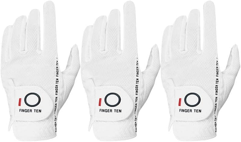 FINGER TEN Golf Glove Men Left Hand Right Rain Grip Value 3 Pack, Mens Golf Gloves Weathersof All Weather Hot Wet Fit Size Small Medium ML Large XL White (White, ML, Worn on Left Hand)…