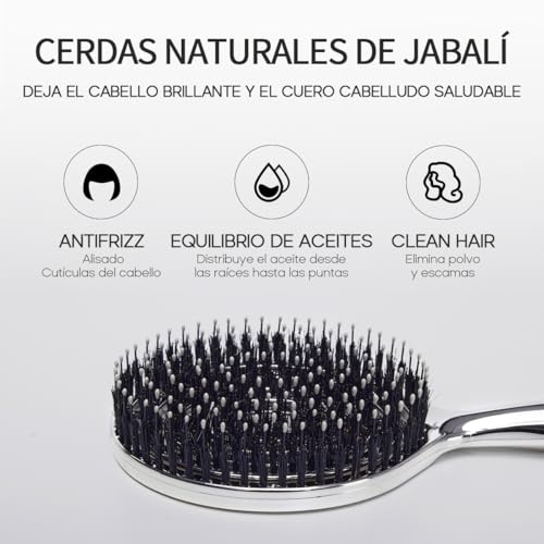 HALOVIDA Cepillo para Cabello con Cerdas Mixtas de Jabalí y Nailon, Cojín de Aire Elástico, Antiestático y de Masaje Capilar, Deja el Cabello Suave y Sin Frizz (1 unidad)
