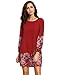Floerns Women's Scoop-Neck Floral Long Sleeve Short Straight Dress, Red-2, Large