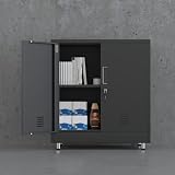JINGUR Metal Storage Cupboard with Locking Doors and Adjustable Shelf Black view 10