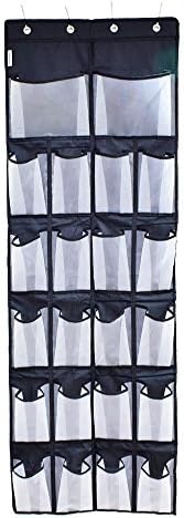 Tancendes Sturdy Hanging Over the Door Shoe Organizer with 22 Multi-size Large Mesh Pockets(Black) (Large)