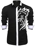 Coofandy Mens Casual Fashion Print Button Down Cotton Long Sleeve Dress Shirt, Black - Lion Head Print, XX-Large