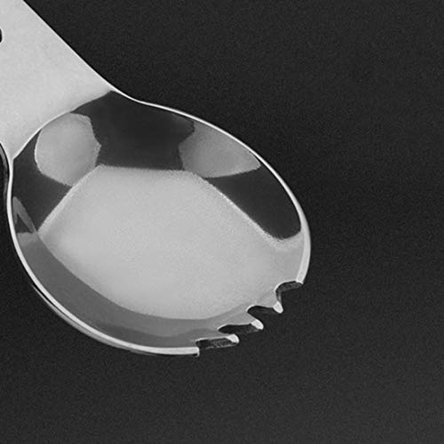 FREAHAP R Multifunctional Spork 6 in 1 Camping Cutlery Spoon Fork Knife Combo with Bottle Opener Scaler Fish Spear Multitool for Camping Hiking Travel PSK Survival Silver+Green
