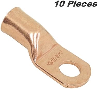 Selterm 10 Pack 4 Ga. 1/4" Stud UL Heavy Duty Lugs Battery Cable Bare Copper Eyelet Lug