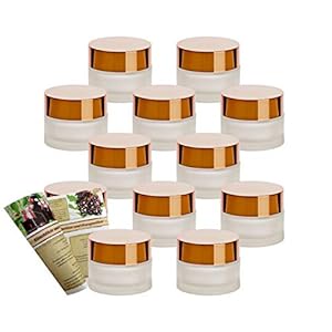 gouveo Set van 12 crèmepotjes, 15 ml, van mat glas met schroefdeksel, goudkleurig, lege crèmepotjes om bij te vullen…