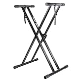 RockJam Xfinity Heavy-Duty, Double-X, Pre-Assembled, Infinitely Adjustable Piano Keyboard Stand with Locking Straps (Renewed)