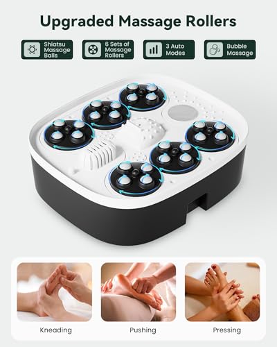 Folding Electric Foot Bathtub with Heat for Home | Spa Relax | Shiatsu Massage with 24 Rollers, Bubbles, 14 Heat Levels, Red Light, 6 Timers, Handles and Foot Tray