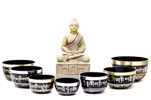 Chakra Healing Tibetan Singing Bowl Sets 7 Sets of Meditation Bowls From Nepal (Black painted)