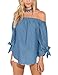 Just Quella Women's Off The Shoulder Top Blouse 8422 (XL, Light Denim)