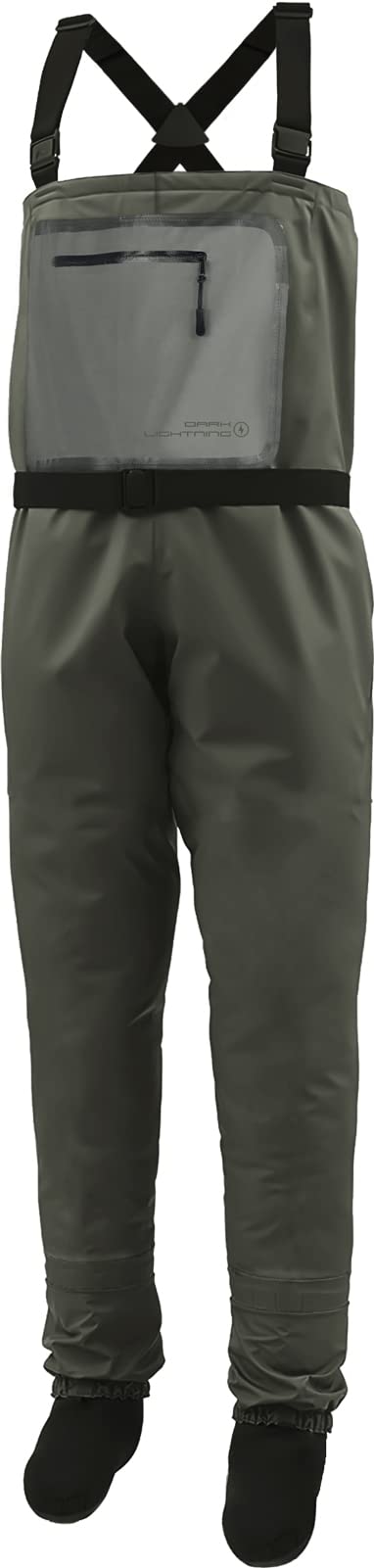 Photo 1 of Dark Lightning Breathable Insulated Chest Waders, Perfect for 4 Seasons Fly Fishing Stocking Foot Waders for Men and Women (Basic-Green, Large)