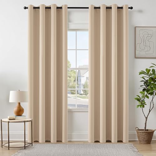 EMEMA Beige Blackout Curtain with Eyelets 140 x 225 cm Set of 2 Opaque Soft and Aesthetic Thermal Blackout Curtains for Living Room Modern Bedroom