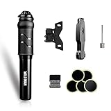 Super Mini Portable Bike Pumps,120 PSI High Pressure Bicycle Air Pump, Fits Presta and Schrader,Come with Glueless Puncture Repair Kit Includes Mount Kit