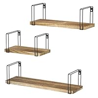 SRIWATANA Rustic Floating Shelves, Wood Wall Shelves Set of 3, Wall Mounted Storage Shelves for Bedroom, Living Room, Kitchen, Bathroom