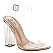 Cape Robbin Maria-2 Women's Lucite Clear Strappy Block Chunky High Heel Open Peep Toe Sandal,Rose Gold (9)