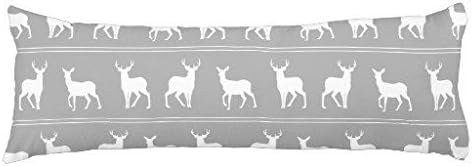 White Deer and Stag on Grey Body Pillow Case 20x54" Cotton Pillow Sham for Bed
